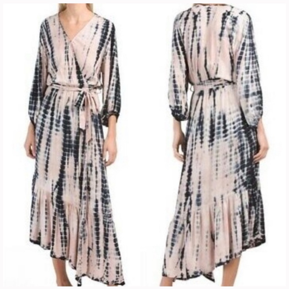 Young Fabulous & Broke Tie Dye Tiered Faux Wrap Maxi Dress Size XS
